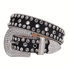 Sparkle Studded Rhinestone PU Leather Belt for Jeans Dress