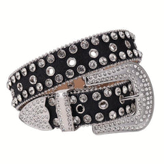 Sparkle Studded Rhinestone PU Leather Belt for Jeans Dress