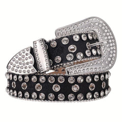 Sparkle Studded Rhinestone PU Leather Belt for Jeans Dress