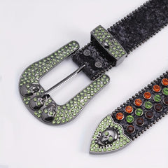 Skull Head Leather Belt with Diamond - Men's Fashionable Buckle Belt