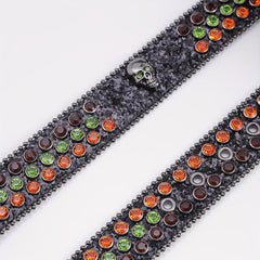 Skull Head Leather Belt with Diamond - Men's Fashionable Buckle Belt