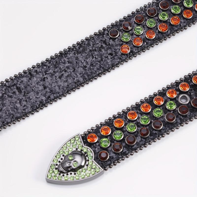 Skull Head Leather Belt with Diamond - Men's Fashionable Buckle Belt
