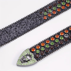 Skull Head Leather Belt with Diamond - Men's Fashionable Buckle Belt