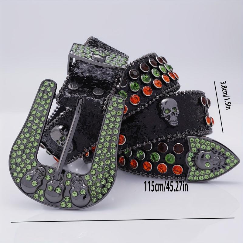 Skull Head Leather Belt with Diamond - Men's Fashionable Buckle Belt
