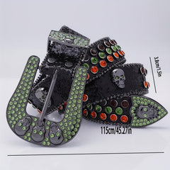 Skull Head Leather Belt with Diamond - Men's Fashionable Buckle Belt