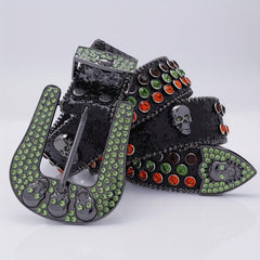 Skull Head Leather Belt with Diamond - Men's Fashionable Buckle Belt