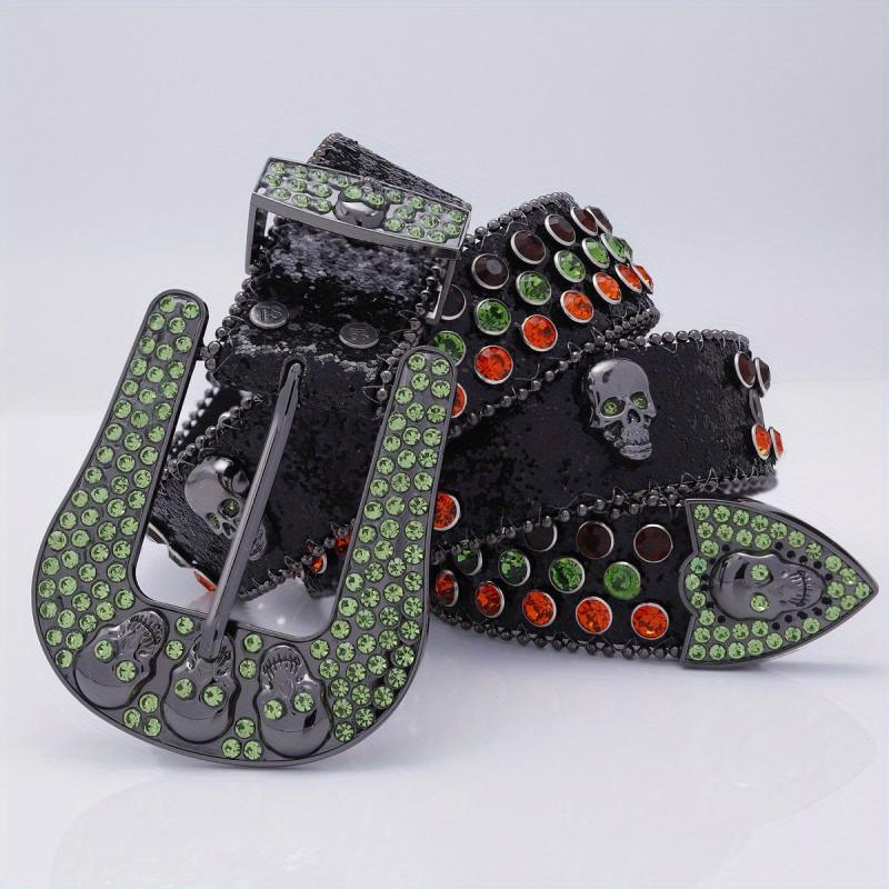 Skull Head Leather Belt with Diamond - Men's Fashionable Buckle Belt