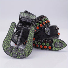 Skull Head Leather Belt with Diamond - Men's Fashionable Buckle Belt