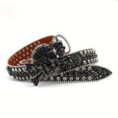 Skull Rhinestone Belt Hip Hop Punk PU Leather Belt Sparkle Studded Belts