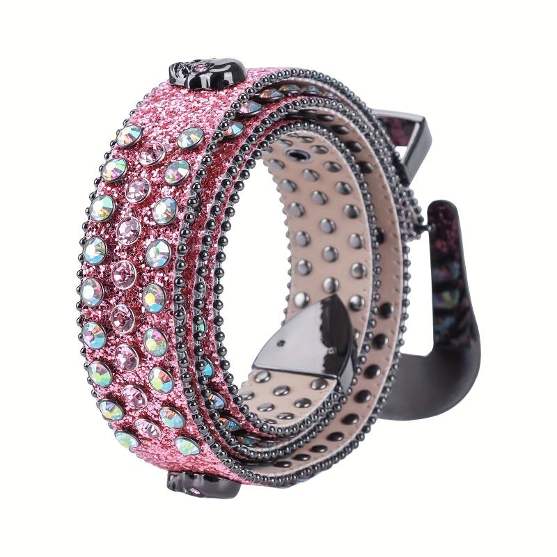 Rhinestone Skull Cowboy Leather Belt Sparkle Studded Belts