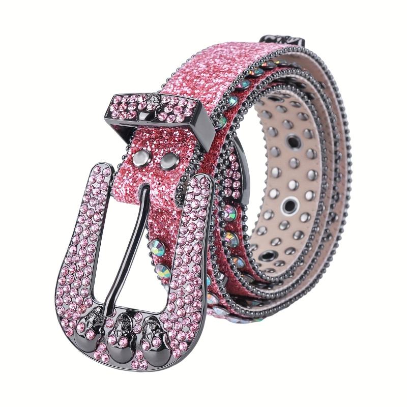 Rhinestone Skull Cowboy Leather Belt Sparkle Studded Belts