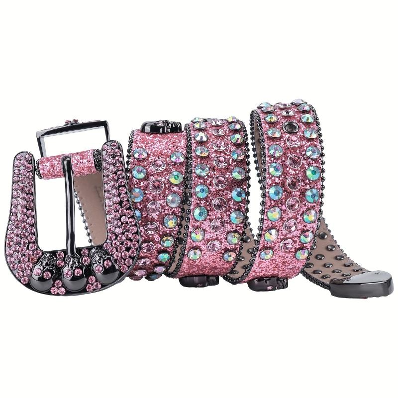 Rhinestone Skull Cowboy Leather Belt Sparkle Studded Belts