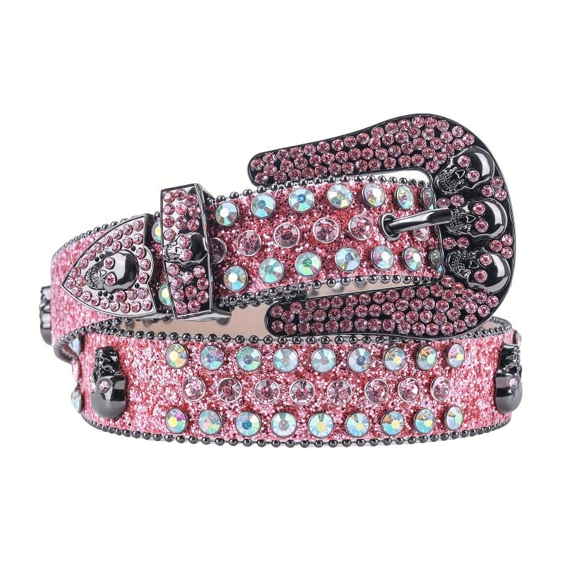 Rhinestone Skull Cowboy Leather Belt Sparkle Studded Belts