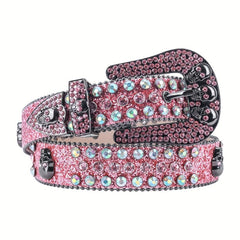 Rhinestone Skull Cowboy Leather Belt Sparkle Studded Belts