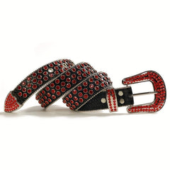 Red Rhinestone Belt Western Cowboy Cowgirl Stone Crystal Studded Waist Belt
