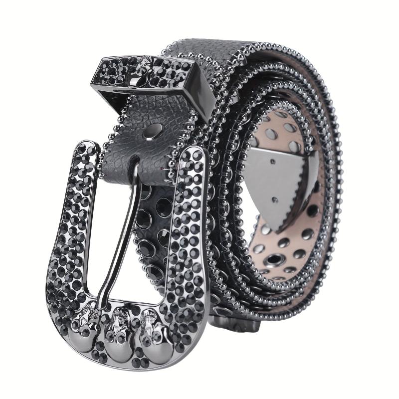 Sparkle Rhinestone Skull Belt Men's Denim Crystal Studs Jeans
