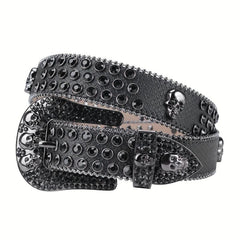 Sparkle Rhinestone Skull Belt Men's Denim Crystal Studs Jeans