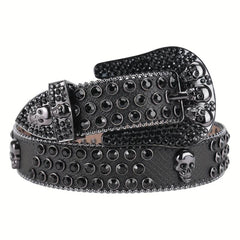 Sparkle Rhinestone Skull Belt Men's Denim Crystal Studs Jeans