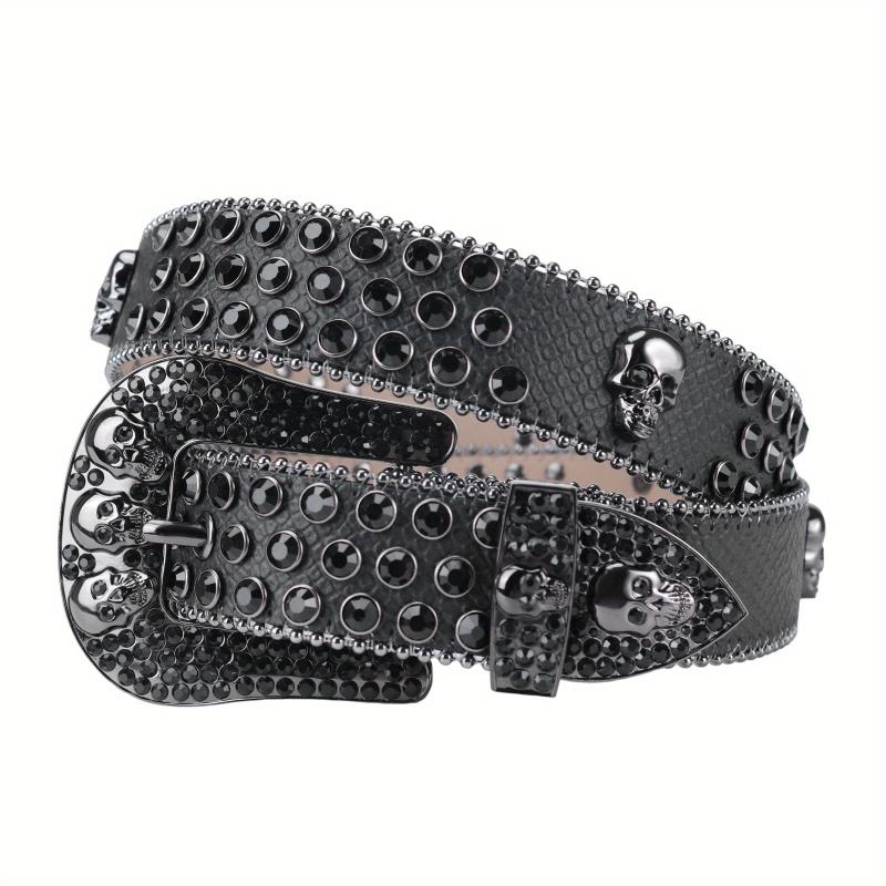 Sparkle Rhinestone Skull Belt Men's Denim Crystal Studs Jeans
