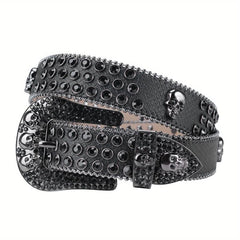 Sparkle Rhinestone Skull Belt Men's Denim Crystal Studs Jeans