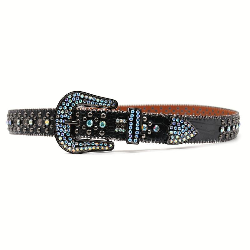 Western Rhinestone Belt Men Women Strap Pin Buckle Punk