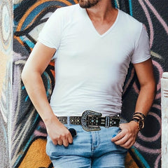 Western Rhinestone Belt Men Women Strap Pin Buckle Punk