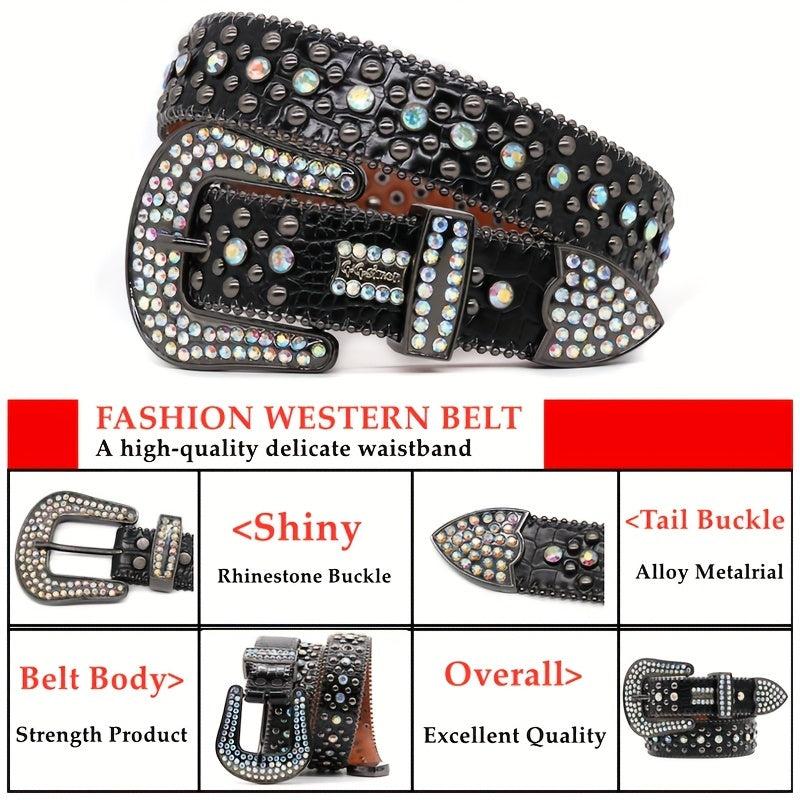Western Rhinestone Belt Men Women Strap Pin Buckle Punk
