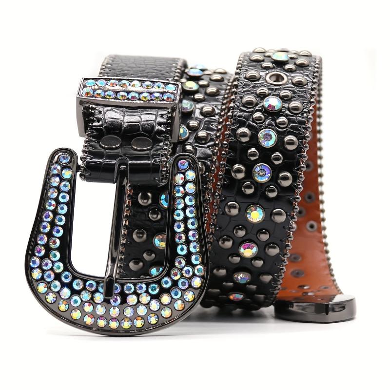 Western Rhinestone Belt Men Women Strap Pin Buckle Punk