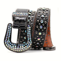 Western Rhinestone Belt Men Women Strap Pin Buckle Punk