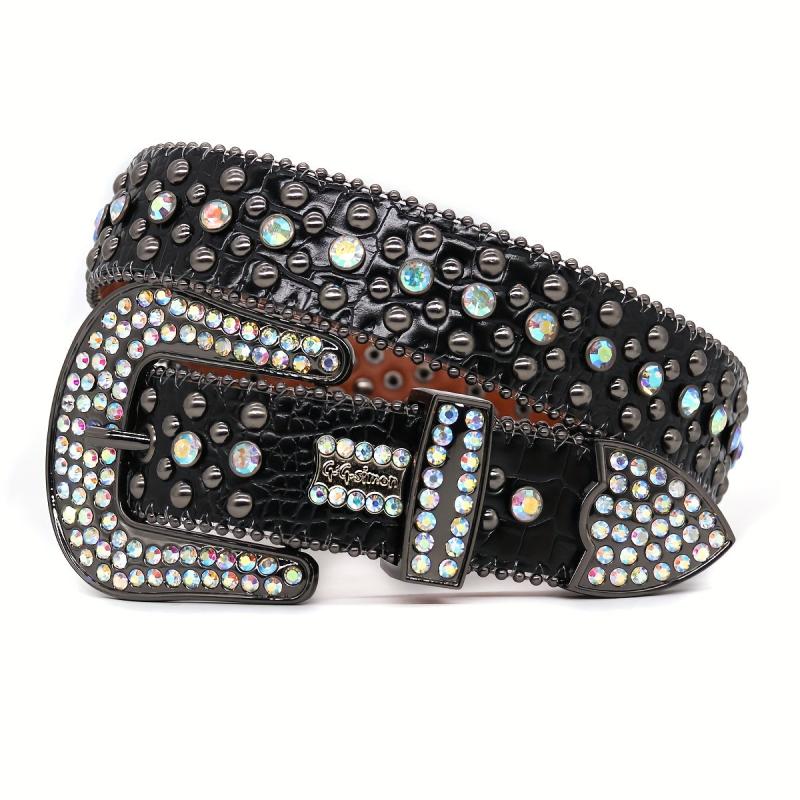 Western Rhinestone Belt Men Women Strap Pin Buckle Punk