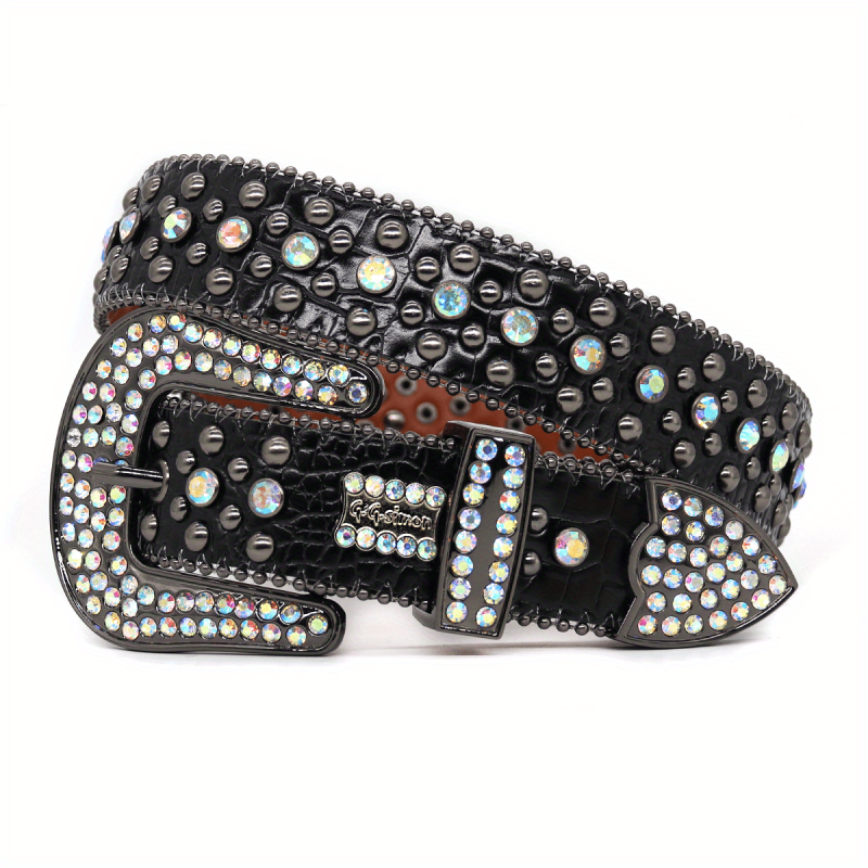 Western Rhinestone Belt Men Women Strap Pin Buckle Punk