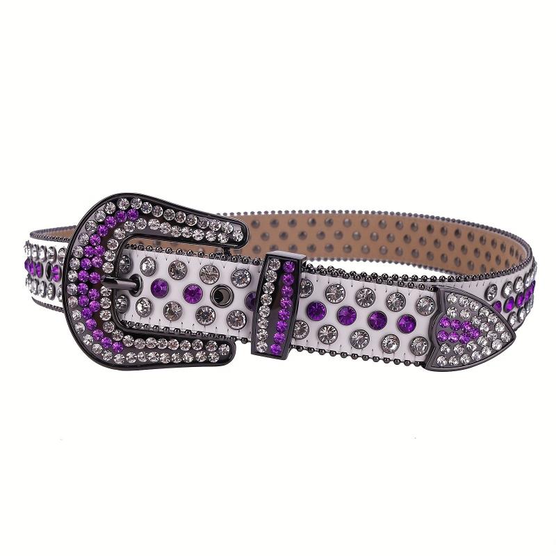 Men's Women's UV Leather Rhinestone Belt Western Cowboy Bling