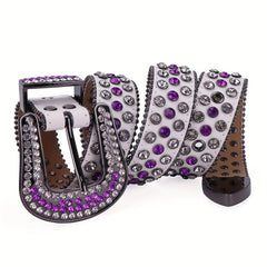 Men's Women's UV Leather Rhinestone Belt Western Cowboy Bling