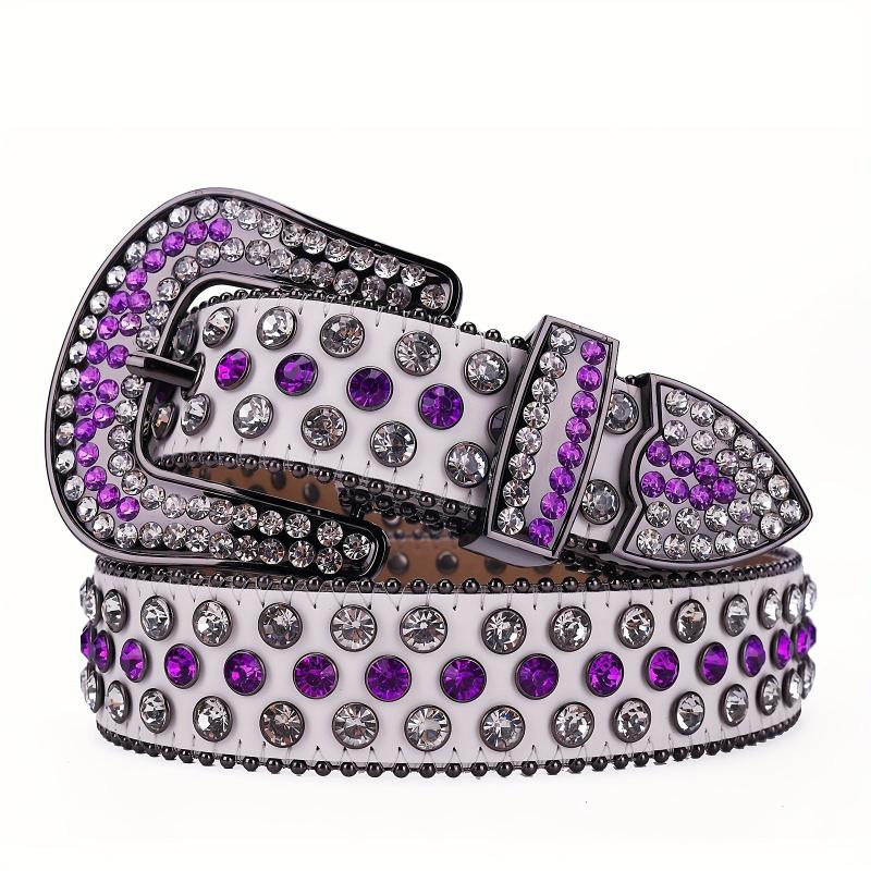 Men's Women's UV Leather Rhinestone Belt Western Cowboy Bling