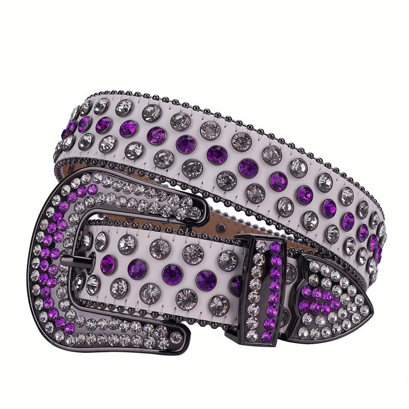 Men's Women's UV Leather Rhinestone Belt Western Cowboy Bling