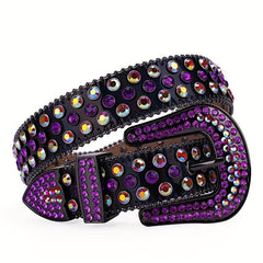 Purple Rhinestone Belt Cowboy Cowgirl Western Belt Strap