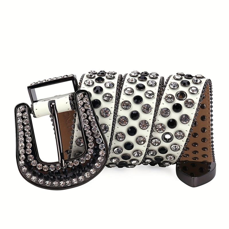UV Changing Leather Rhinestone Belt For Men Women