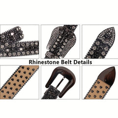 Men's Rhinestone Skull Belt Western Punk Leather Strap Crystal Buckle