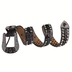Men's Rhinestone Skull Belt Western Punk Leather Strap Crystal Buckle