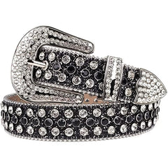 Men's Jeans Rhinestone Belt Western Denim Rivet PU Leather Belt