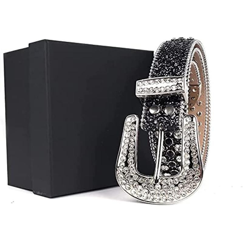 Men's Jeans Rhinestone Belt Western Denim Rivet PU Leather Belt