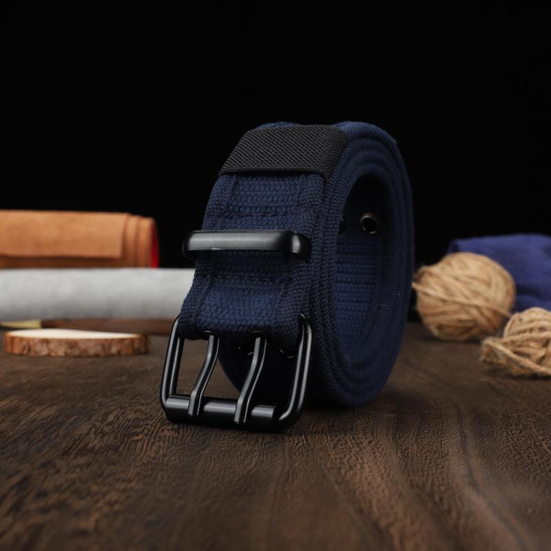Men's Canvas Belt Double Pins Buckle Outdoor Casual Jeans Belt