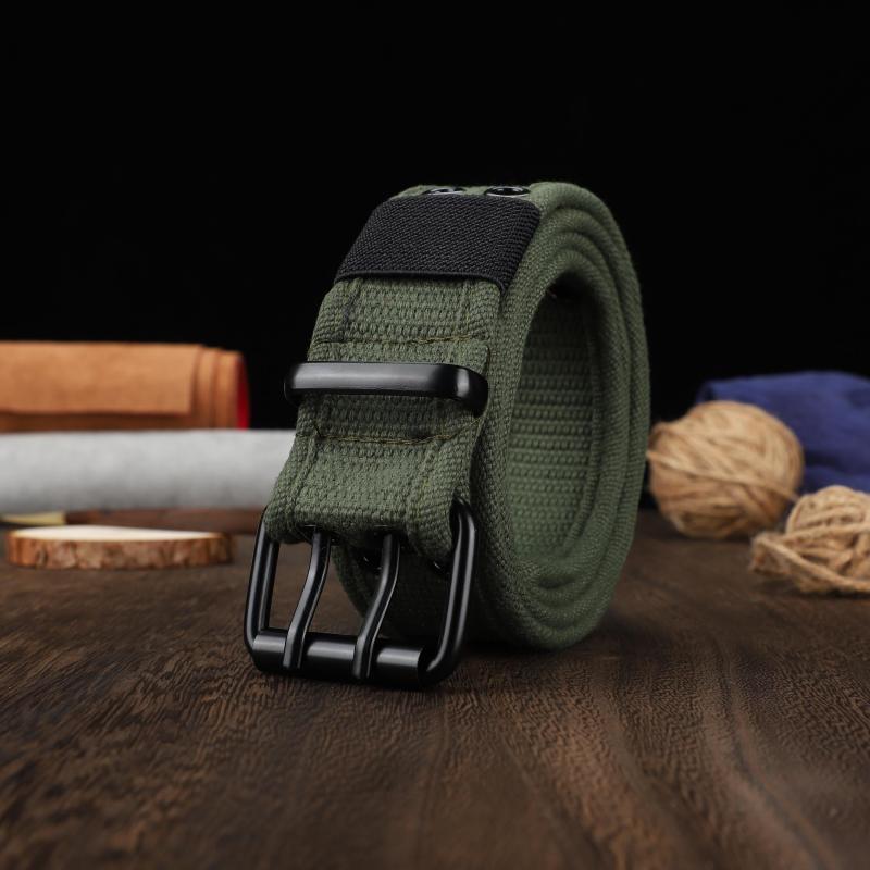 Men's Canvas Belt Double Pins Buckle Outdoor Casual Jeans Belt