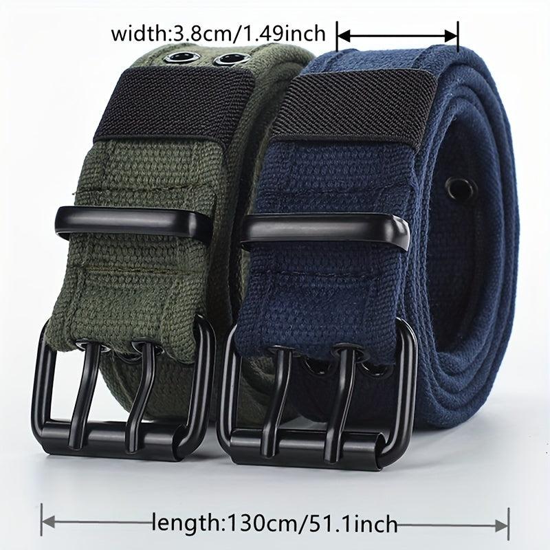 Men's Canvas Belt Double Pins Buckle Outdoor Casual Jeans Belt