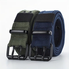 Men's Canvas Belt Double Pins Buckle Outdoor Casual Jeans Belt