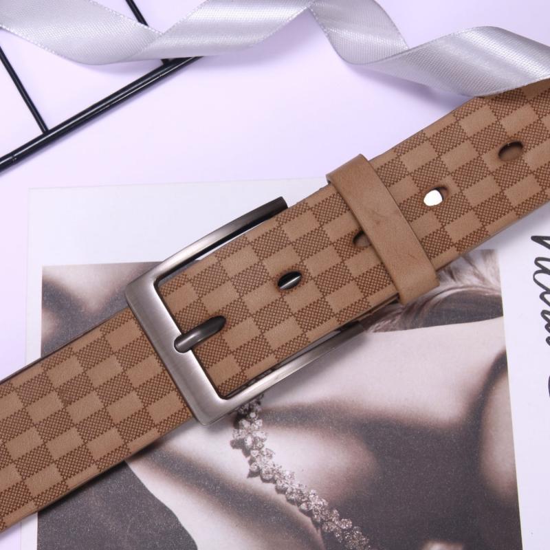 Men's Khaki Small Square Print PU Leather Belt