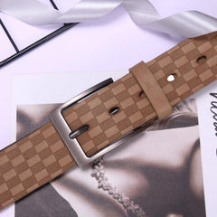 Men's Khaki Small Square Print PU Leather Belt