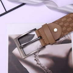 Men's Khaki Small Square Print PU Leather Belt
