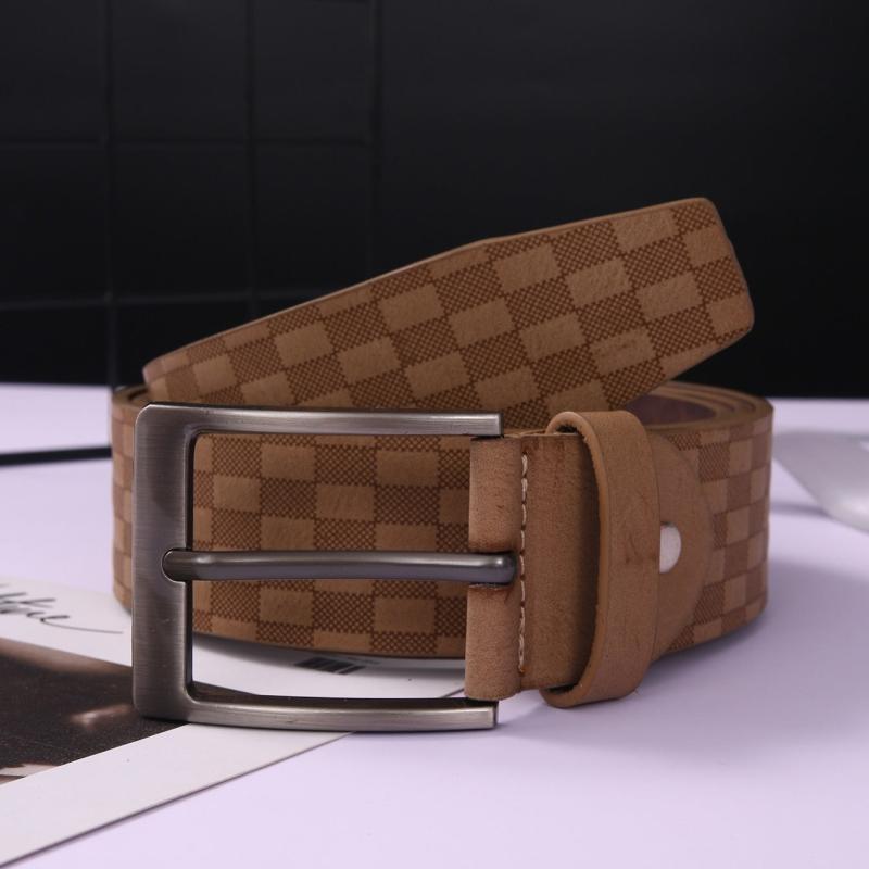 Men's Khaki Small Square Print PU Leather Belt