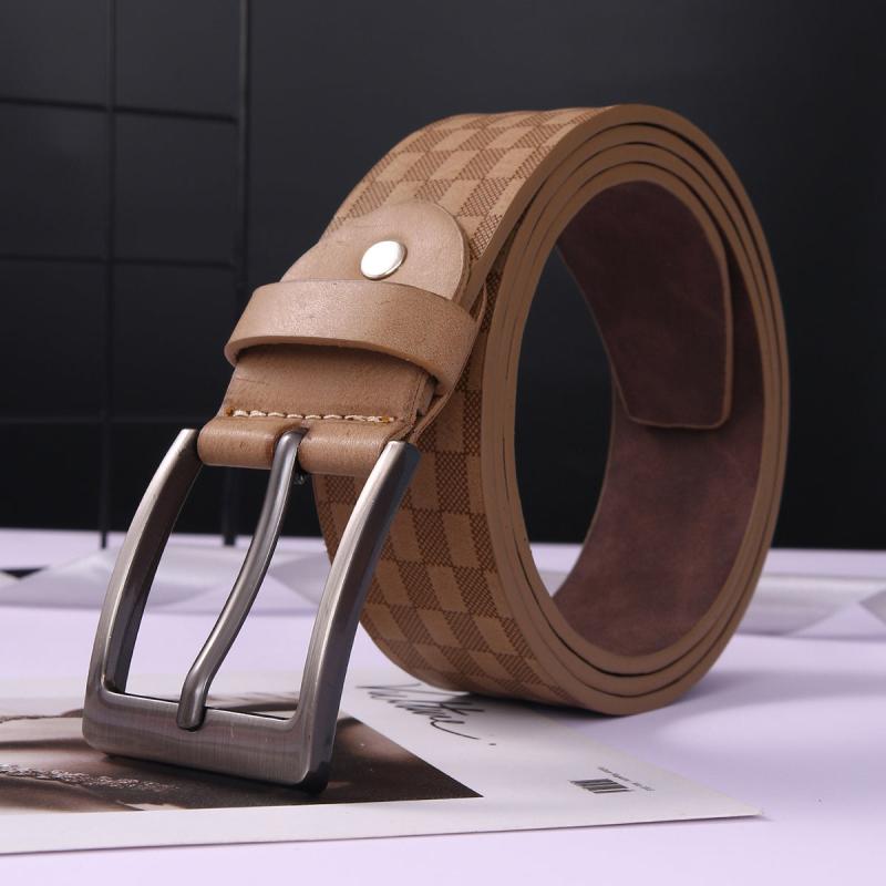 Men's Khaki Small Square Print PU Leather Belt